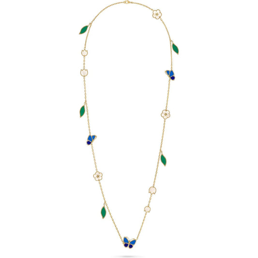 [BLAUE TRÄNEN]CLOVER 10 MOTIVE BLAUER ACHAT HALSKETTE