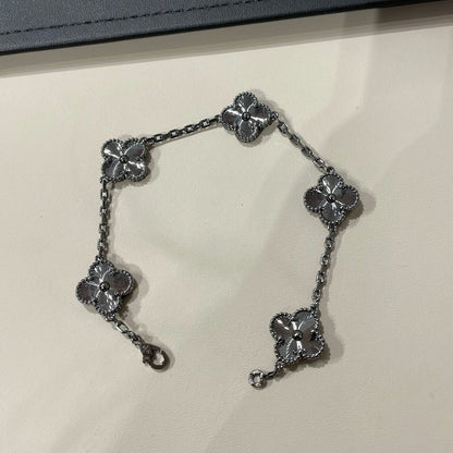 [BLAUE TRÄNEN]KLEEBLATT 5 MOTIV SCHWARZES ARMBAND 