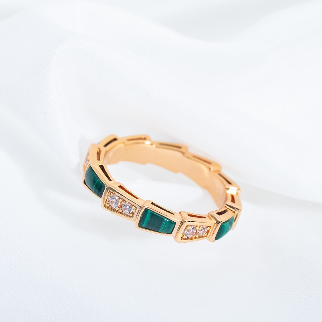 [BLUE TEARS]SERPENTI RING PINK GOLD MALACHITE DIAMOND 3MM