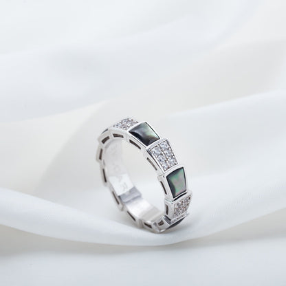 [BLUE TEARS]SERPENTI RING SILVER DIAMOND BLACK MOP 4MM