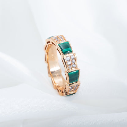 [BLUE TEARS]SERPENTI RING PINK GOLD MALACHITE DIAMOND PAVED 4MM