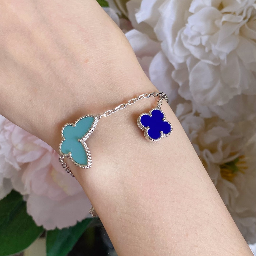 [BLAUE TRÄNEN] GLÜCKLICHES FRÜHLINGS-SILBERARMBAND MIT 4 MOTIV
