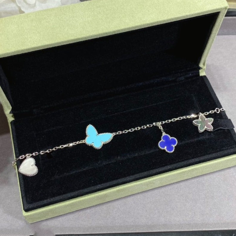 [BLAUE TRÄNEN] GLÜCKLICHES FRÜHLINGS-SILBERARMBAND MIT 4 MOTIV