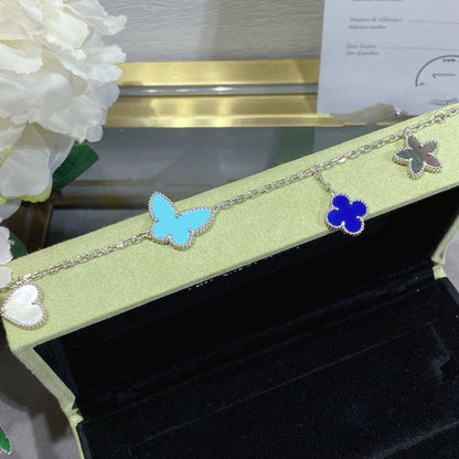 [BLAUE TRÄNEN] GLÜCKLICHES FRÜHLINGS-SILBERARMBAND MIT 4 MOTIV