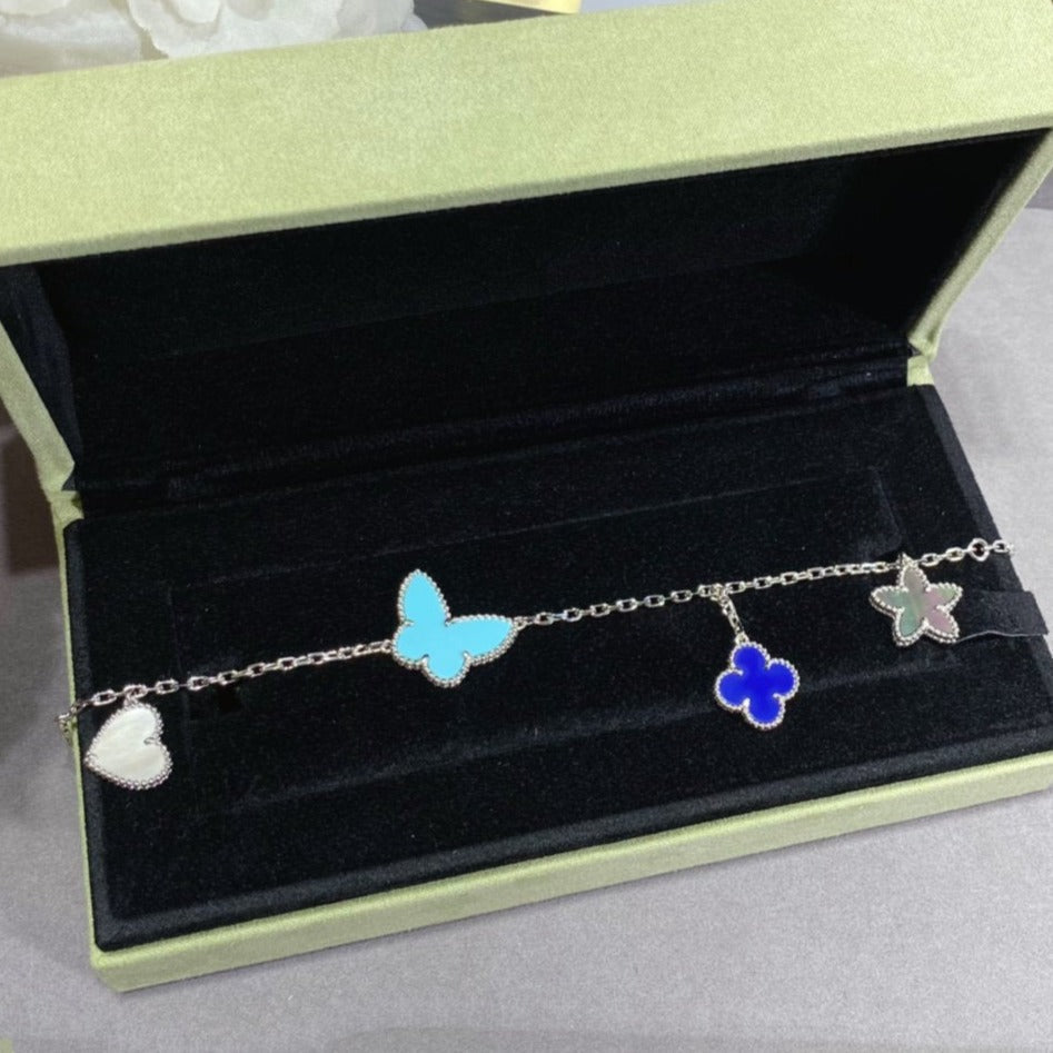 [BLAUE TRÄNEN] GLÜCKLICHES FRÜHLINGS-SILBERARMBAND MIT 4 MOTIV