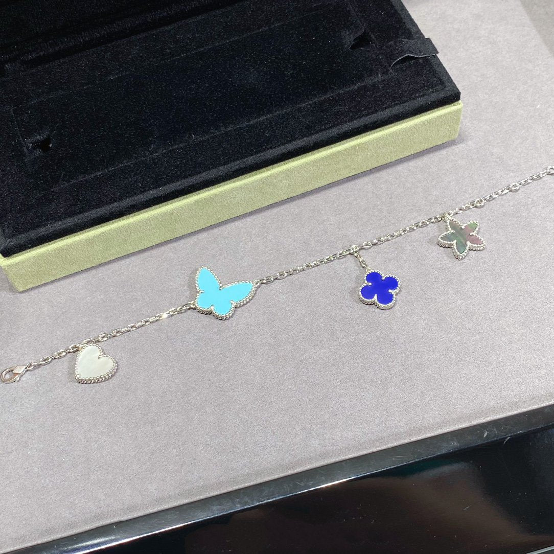 [BLAUE TRÄNEN] GLÜCKLICHES FRÜHLINGS-SILBERARMBAND MIT 4 MOTIV