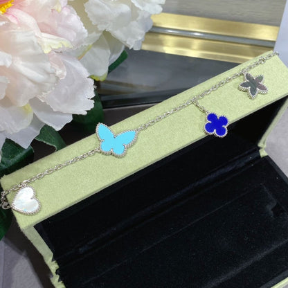 [BLAUE TRÄNEN] GLÜCKLICHES FRÜHLINGS-SILBERARMBAND MIT 4 MOTIV