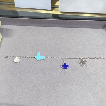 [BLAUE TRÄNEN] GLÜCKLICHES FRÜHLINGS-SILBERARMBAND MIT 4 MOTIV