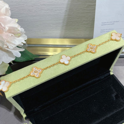 [BLUE TEARS]CLOVER 5 MOTIF DIAMOND PINK MOP PINK GOLD BRACELET