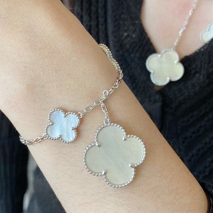 [BLAUE TRÄNEN]KLEE 5 MOTIV WEISSES MOP SILBERARMBAND
