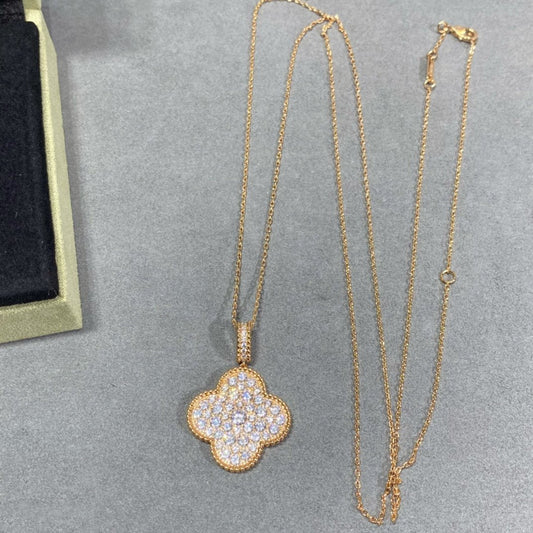 [BLUE TEARS]CLOVER 25MM LARGE PEDANT DIAMOND PAVED LONG NECKLACE
