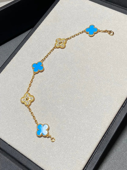 [BLUE TEARS] CLOVER 5 MOTIF BLUE AGATE BRACELET COLLECTION