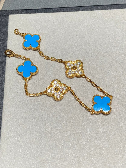 [BLUE TEARS] CLOVER 5 MOTIF BLUE AGATE BRACELET COLLECTION