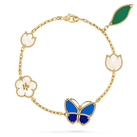 [BLUE TEARS]LUCKY SPRING GOLD BLUESTONE WHITE MOTHER-OF-PEARL BRACELET