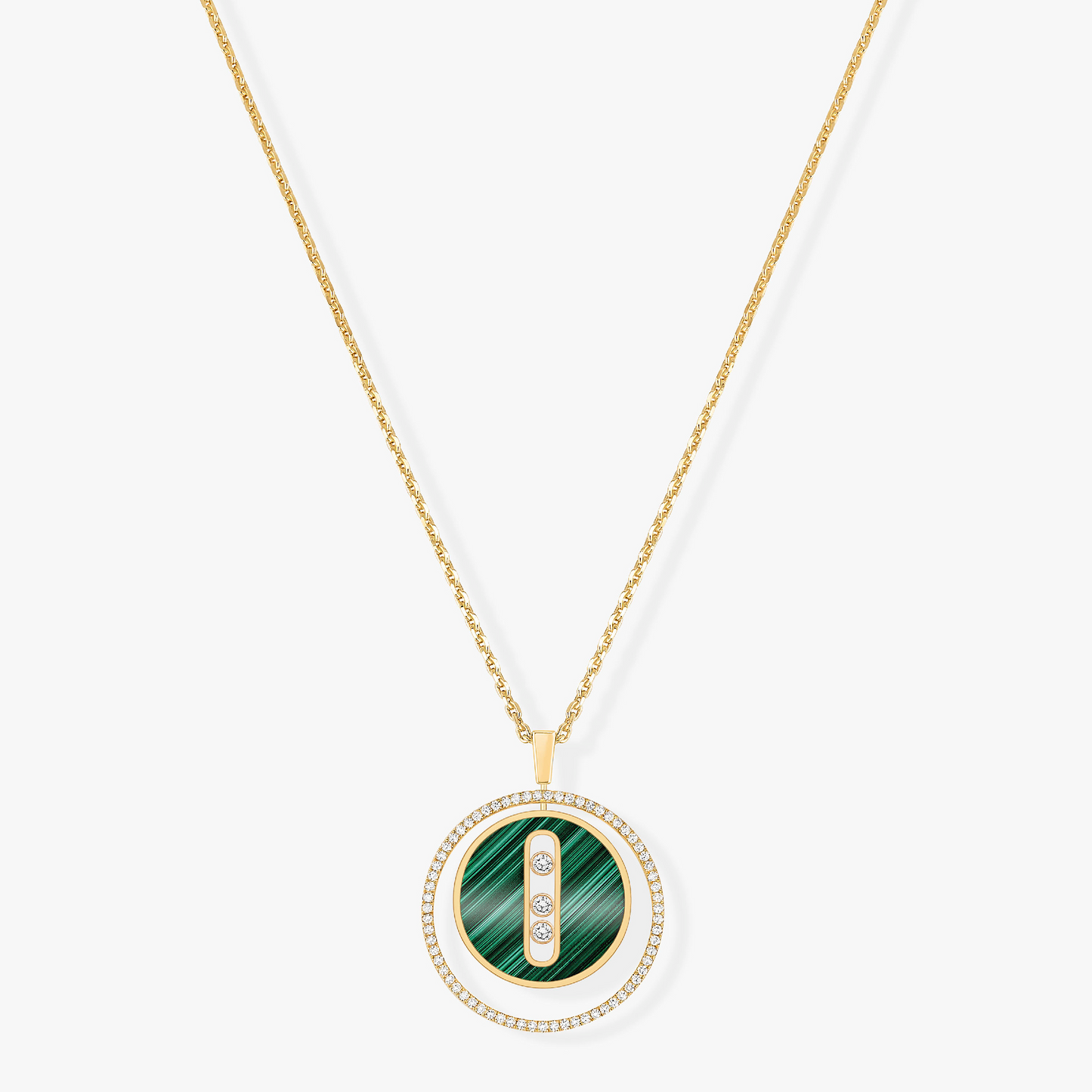 [Blue Tears Jewelry]LUCKY MOVE 3 DIAMOND MALACHITE GOLD DIAMOND NECKLACE