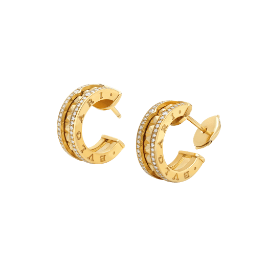 [BLUE TEARS]ZERO 1 ROCK GOLD EARRINGS WITH STUDDED SPIRAL AND PAVED DIAMONDS