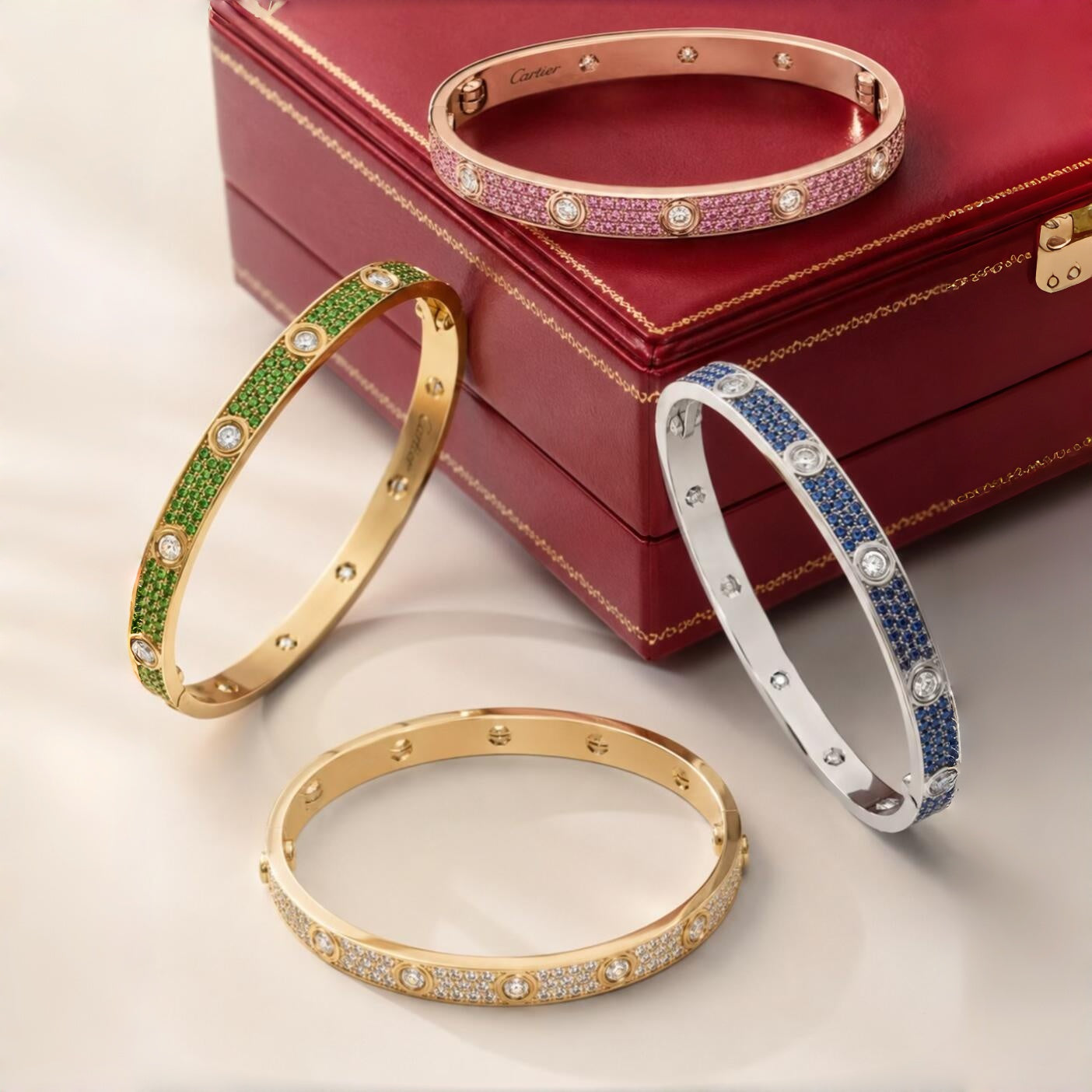 [Blue Tears Jewelry]2026 PAVE GEMSTONE LOVE BRACELET 6.1MM 10 DIAMONDS
