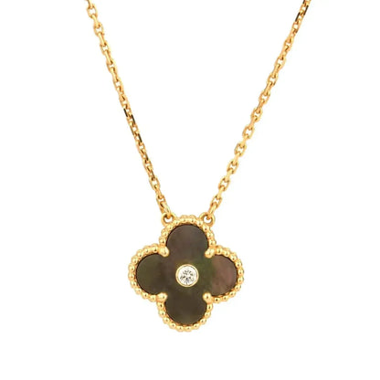 [BLUE TEARS]CLOVER 15MM DIAMOND AND MOTHER-OF-GREY NECKLACE