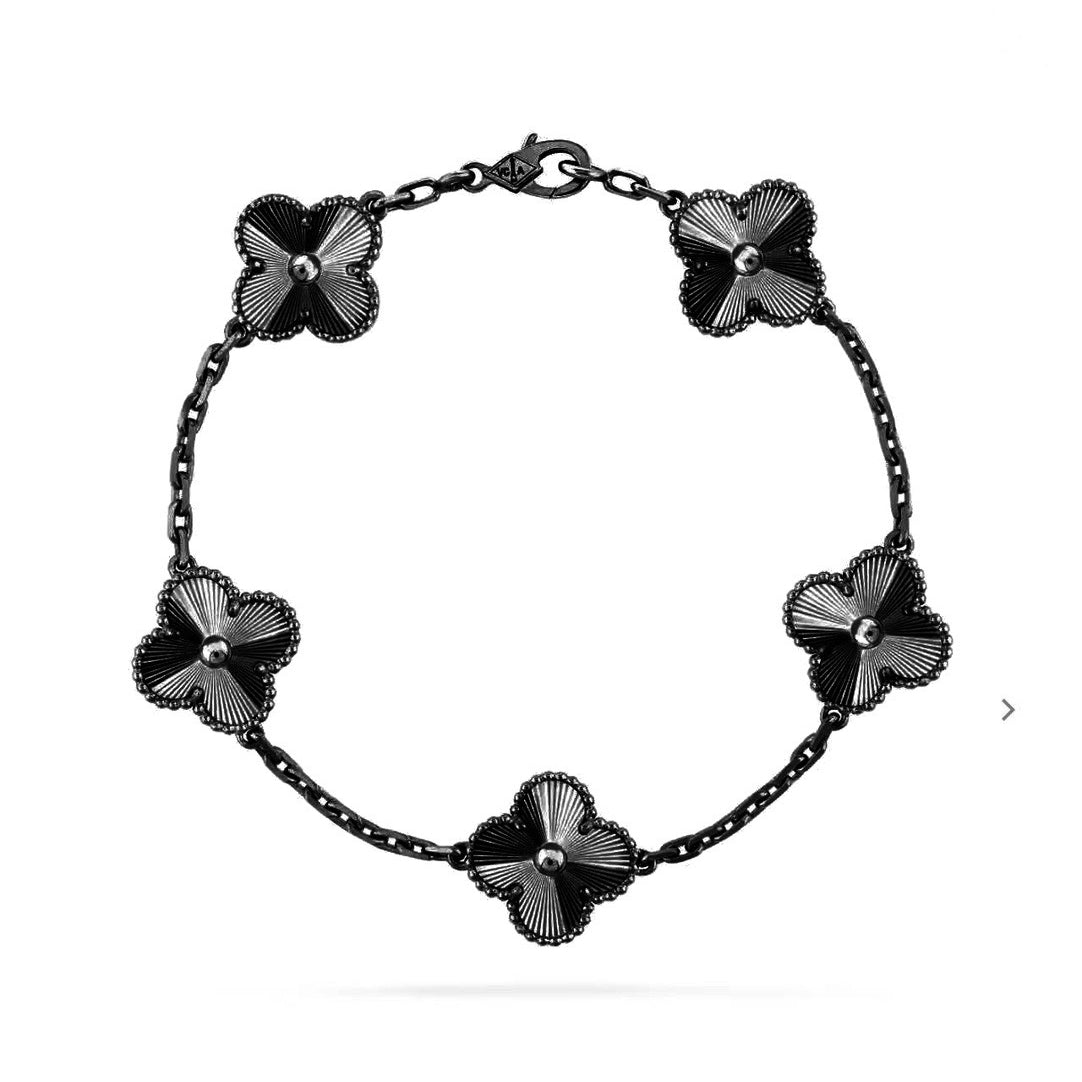 [BLAUE TRÄNEN]KLEEBLATT 5 MOTIV SCHWARZES ARMBAND 