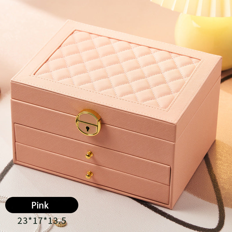 ひし形模様の3層式ジュエリーボックス（鍵付き）