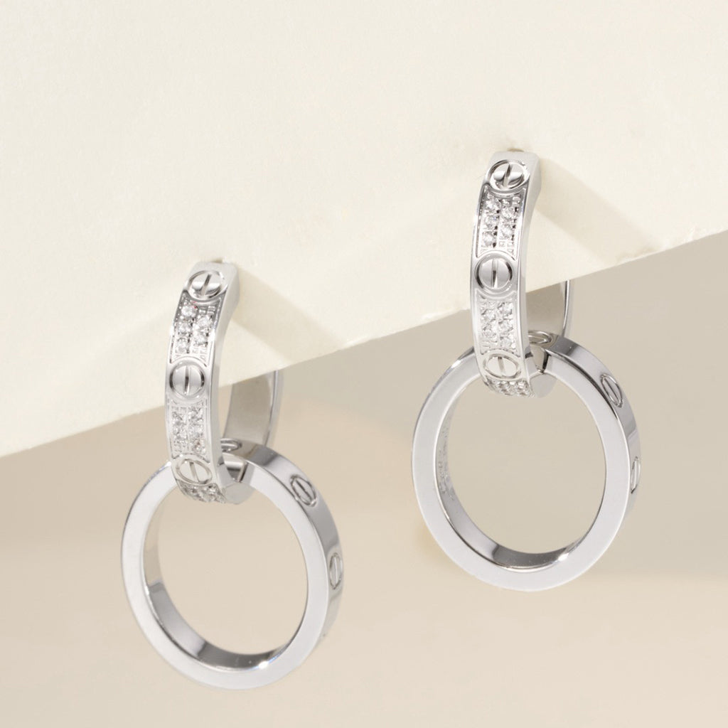 [Blue Tears Jewelry]LOVE 3.3MM DANGLE HALF DIAMOND EARRINGS