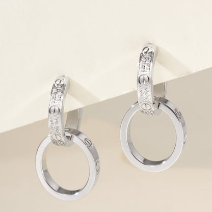 [Blue Tears Jewelry]LOVE 3.3MM DANGLE HALF DIAMOND EARRINGS