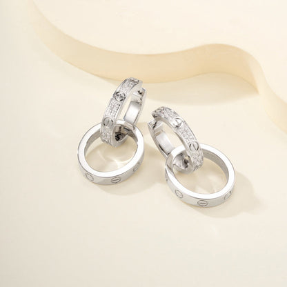 [Blue Tears Jewelry]LOVE 3.3MM DANGLE HALF DIAMOND EARRINGS