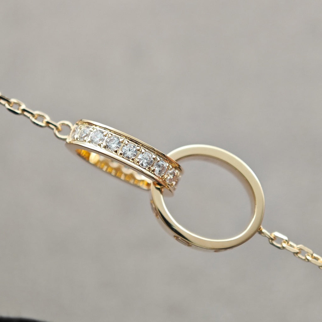 [Blue Tears Jewelry]LOVE DOUBLE RING HALF DIAMOND NECKLACE