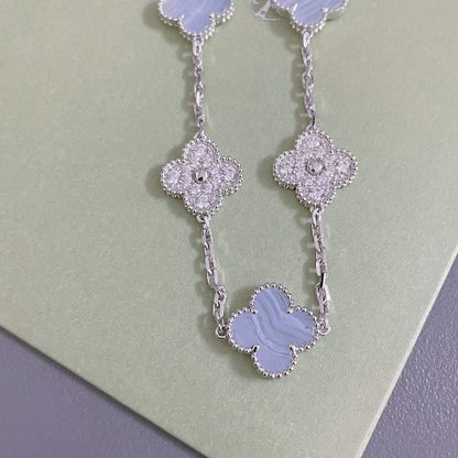 [BLUE TEARS]CLOVER  5 MOTIF DIAMOND PURPLE CHALCEDONY BRACELET SILVER