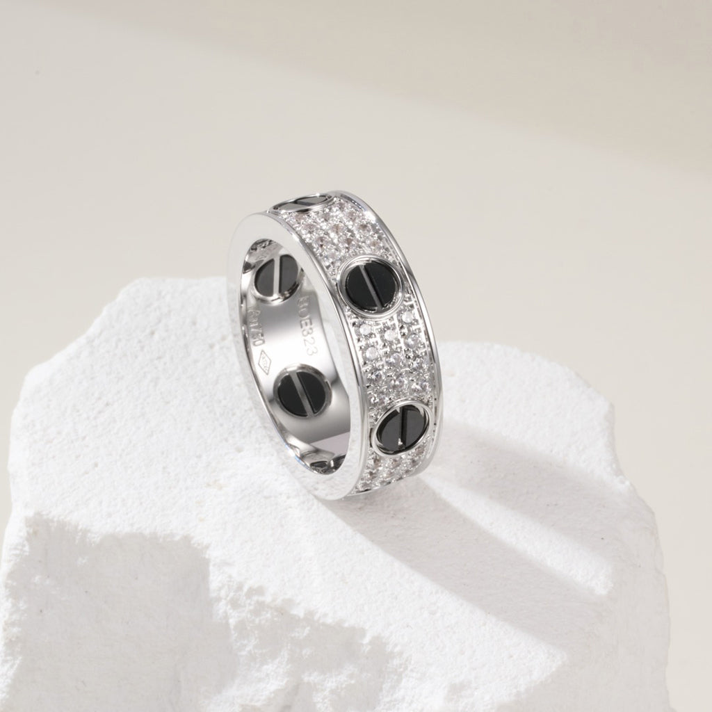 [Blue Tears Jewelry]LOVE RING 5.5MM DIAMONDS PAVED CERAMIC