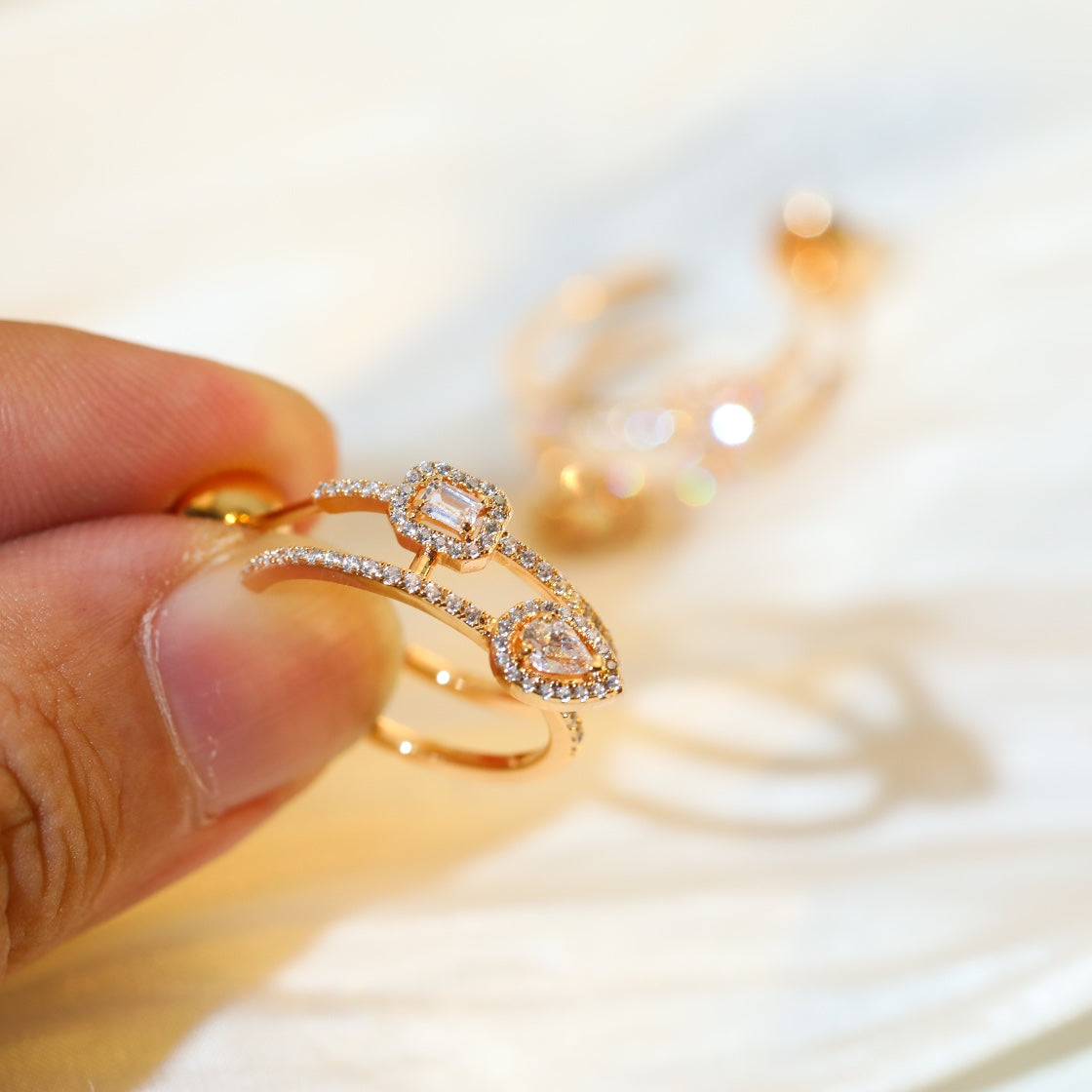 [Blue Tears Jewelry]CREOLES MY TWIN 2 RANGS SILVER DIAMOND EARRINGS