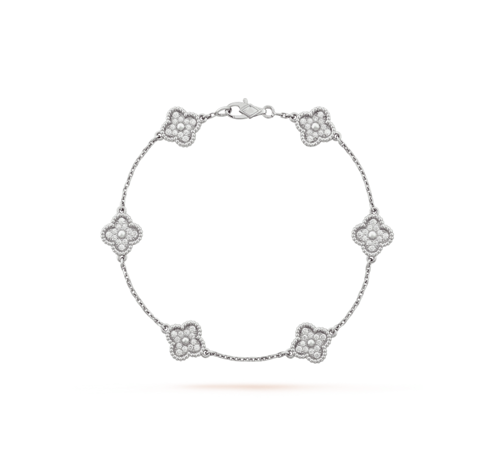 [BLAUE TRÄNEN] SILBERARMBAND MIT DIAMANTEN UND KLEEBLATT