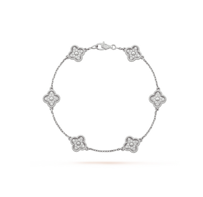 [BLAUE TRÄNEN] SILBERARMBAND MIT DIAMANTEN UND KLEEBLATT