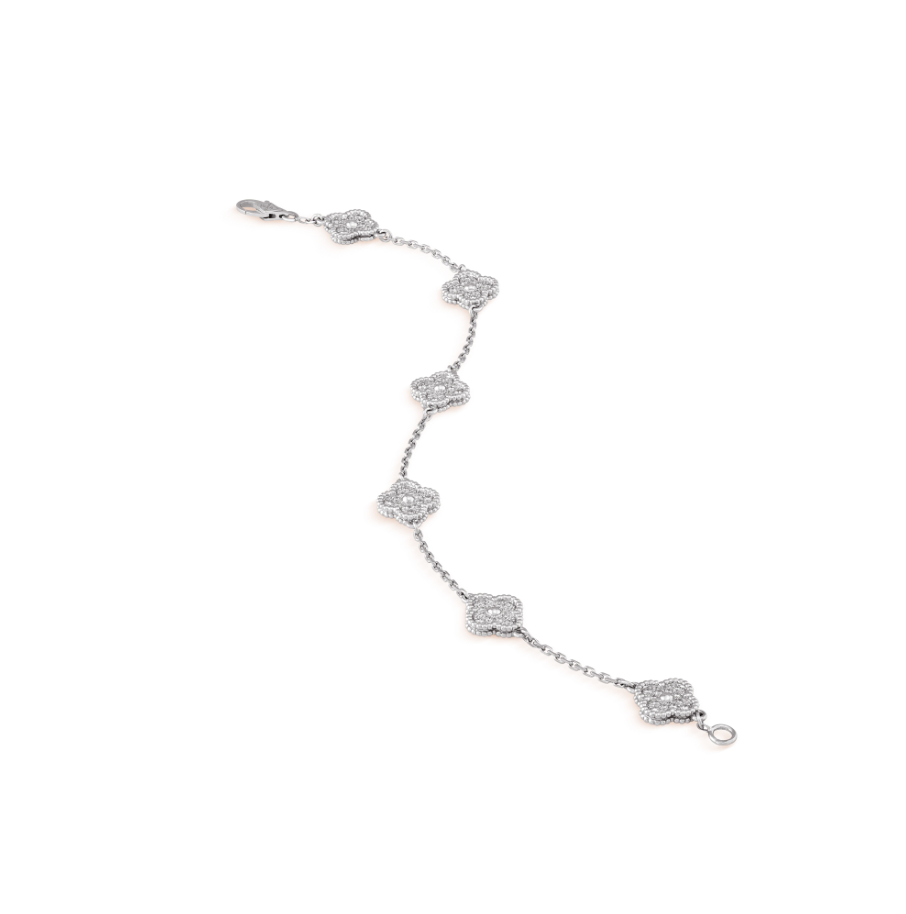 [BLAUE TRÄNEN] SILBERARMBAND MIT DIAMANTEN UND KLEEBLATT