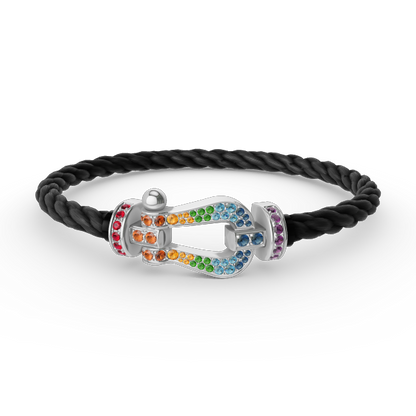 [BLUE TEARS]FORC LARGE HORSESHOE  COLORED DIAMOND BRACELET SILVER