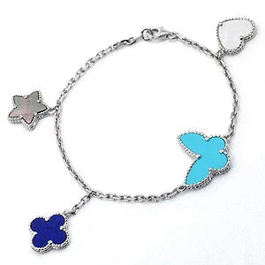 [BLAUE TRÄNEN] GLÜCKLICHES FRÜHLINGS-SILBERARMBAND MIT 4 MOTIV