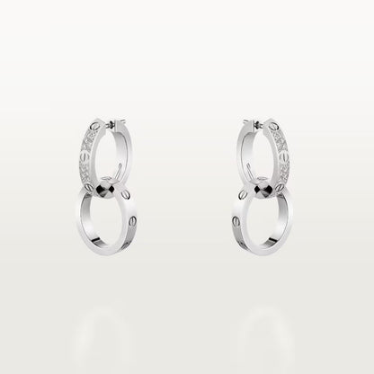 [Blue Tears Jewelry]LOVE 3.3MM DANGLE HALF DIAMOND EARRINGS