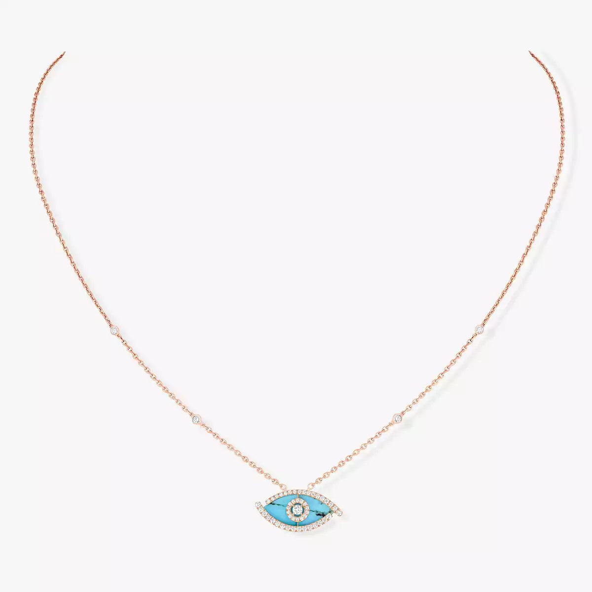 [Blue Tears Jewelry]Lucky Eye Diamond Necklace in Rose Gold and Turquoise