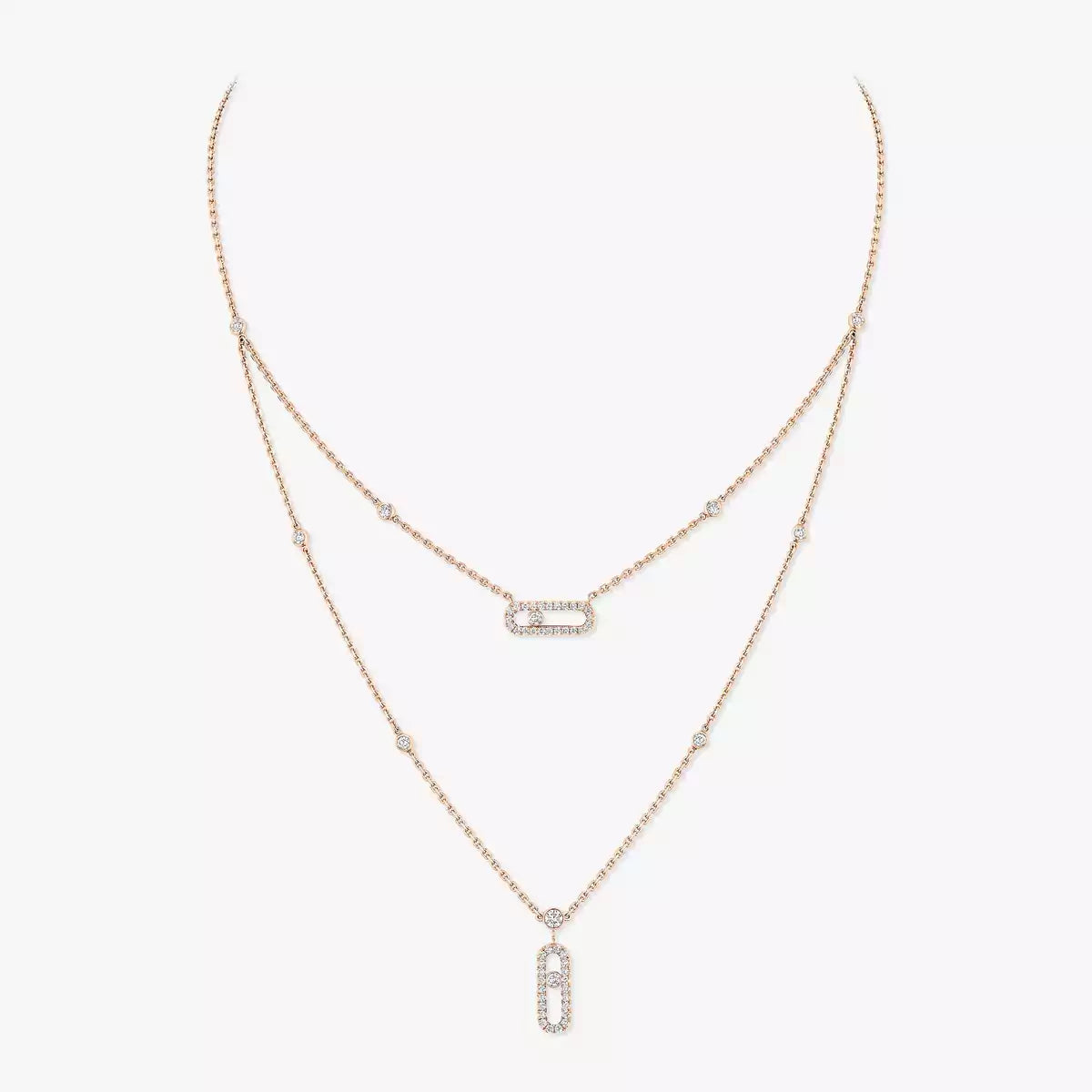 [Blue Tears Jewelry]2 Rows Rose Gold Diamond Pave_ Necklace Move Uno