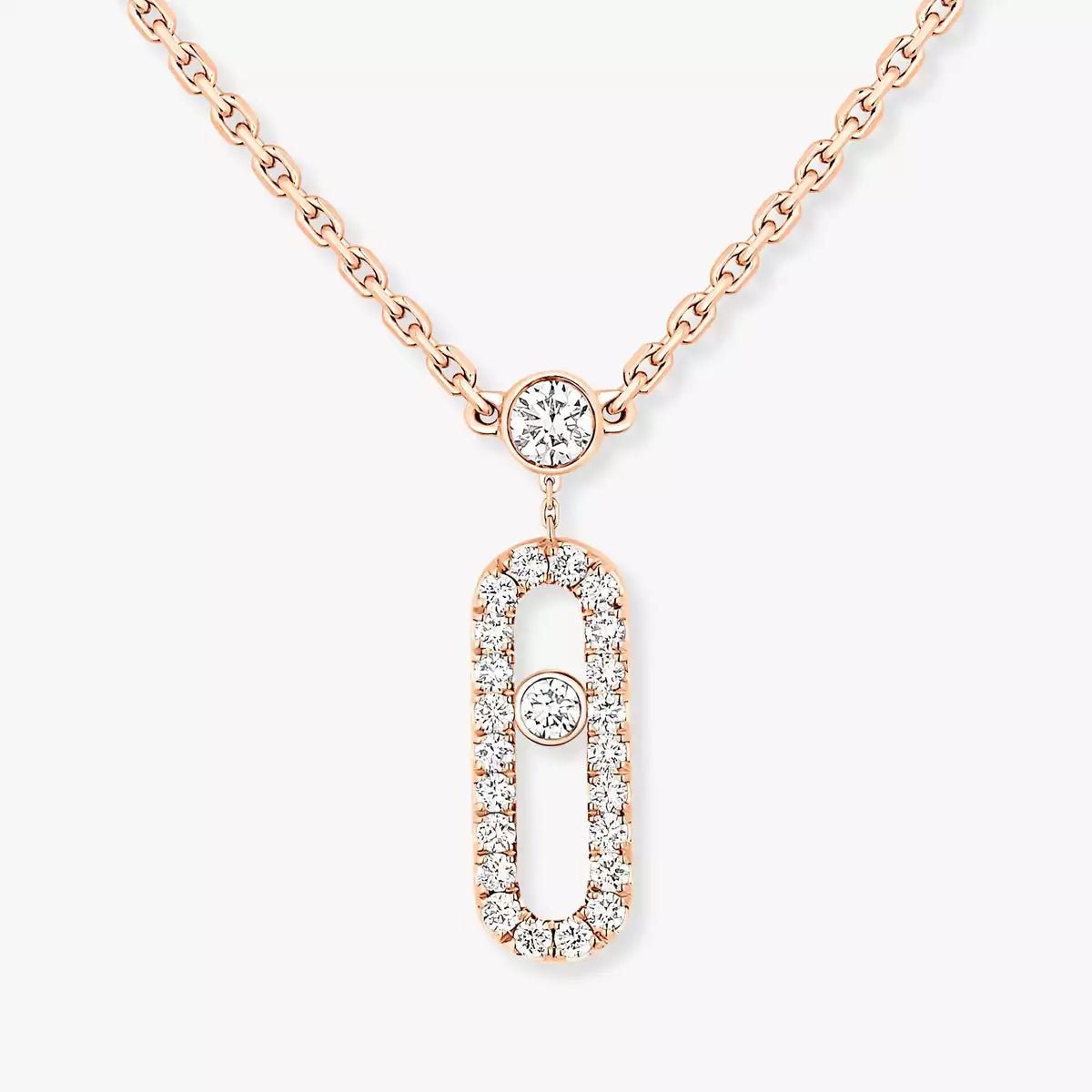 [Blue Tears Jewelry]2 Rows Rose Gold Diamond Pave_ Necklace Move Uno