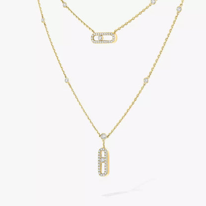 [Blue Tears Jewelry]2 Rows Rose Gold Diamond Pave_ Necklace Move Uno