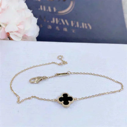 [BLAUE TRÄNEN]KLEE-ONYX-ARMBAND MIT EINZELNER BLUME