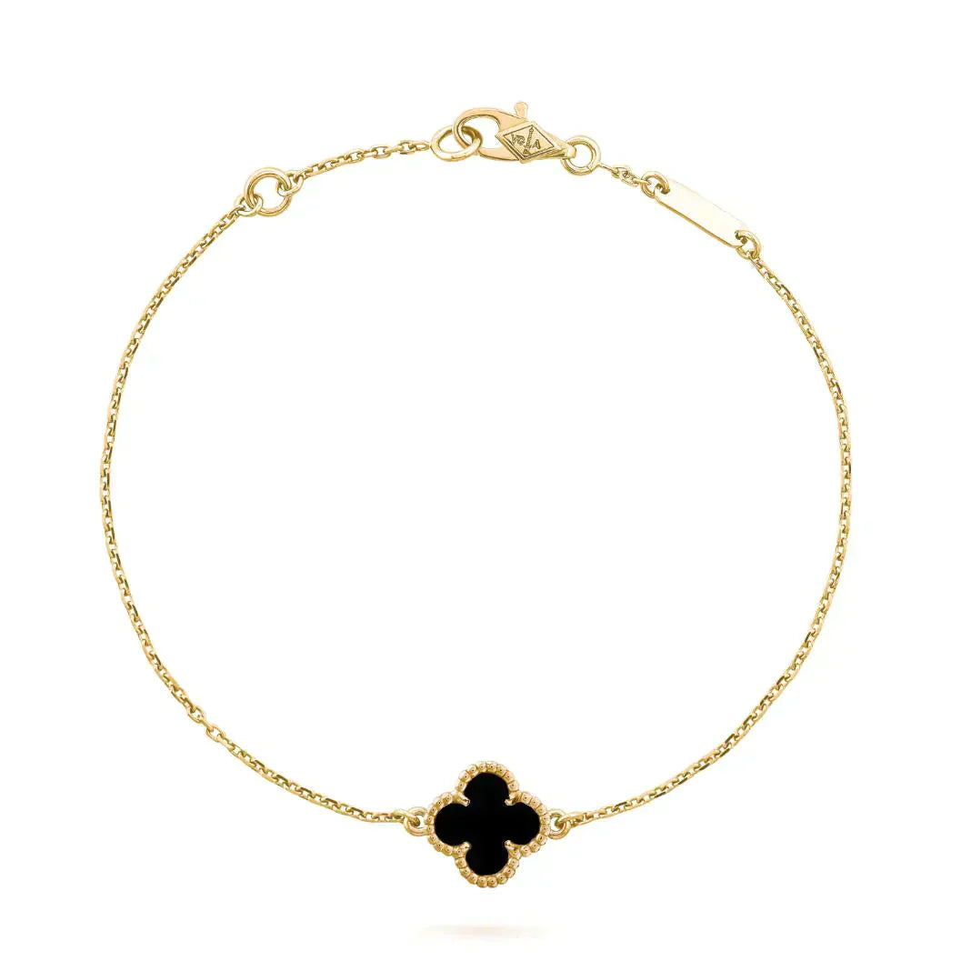 [BLAUE TRÄNEN]KLEE-ONYX-ARMBAND MIT EINZELNER BLUME