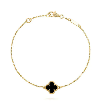 [BLAUE TRÄNEN]KLEE-ONYX-ARMBAND MIT EINZELNER BLUME
