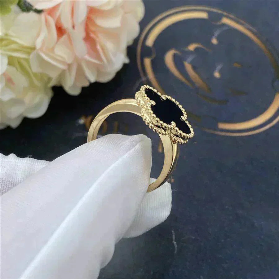 [BLUE TEARS]CLOVER ONYX RING